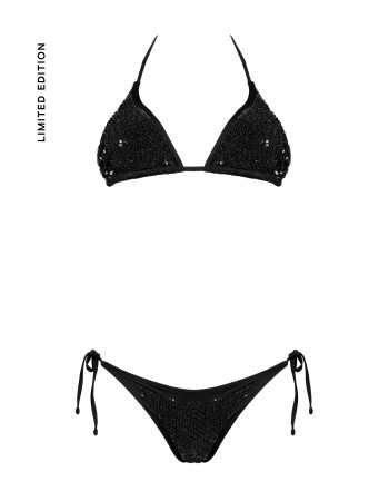 IAM Bikini 2024 Leilani 4006 - NERO triangolo e Slip brasiliana regolabile con arriccio - Bikini Edizione Limitata